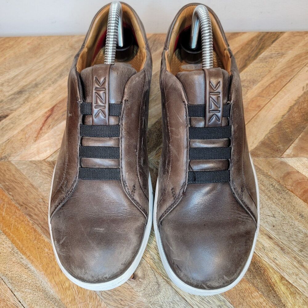 Kizik New York Court Brown Leather Sneakers Slip On Hands-Free Mens Size 7 M - Picture 2 of 9